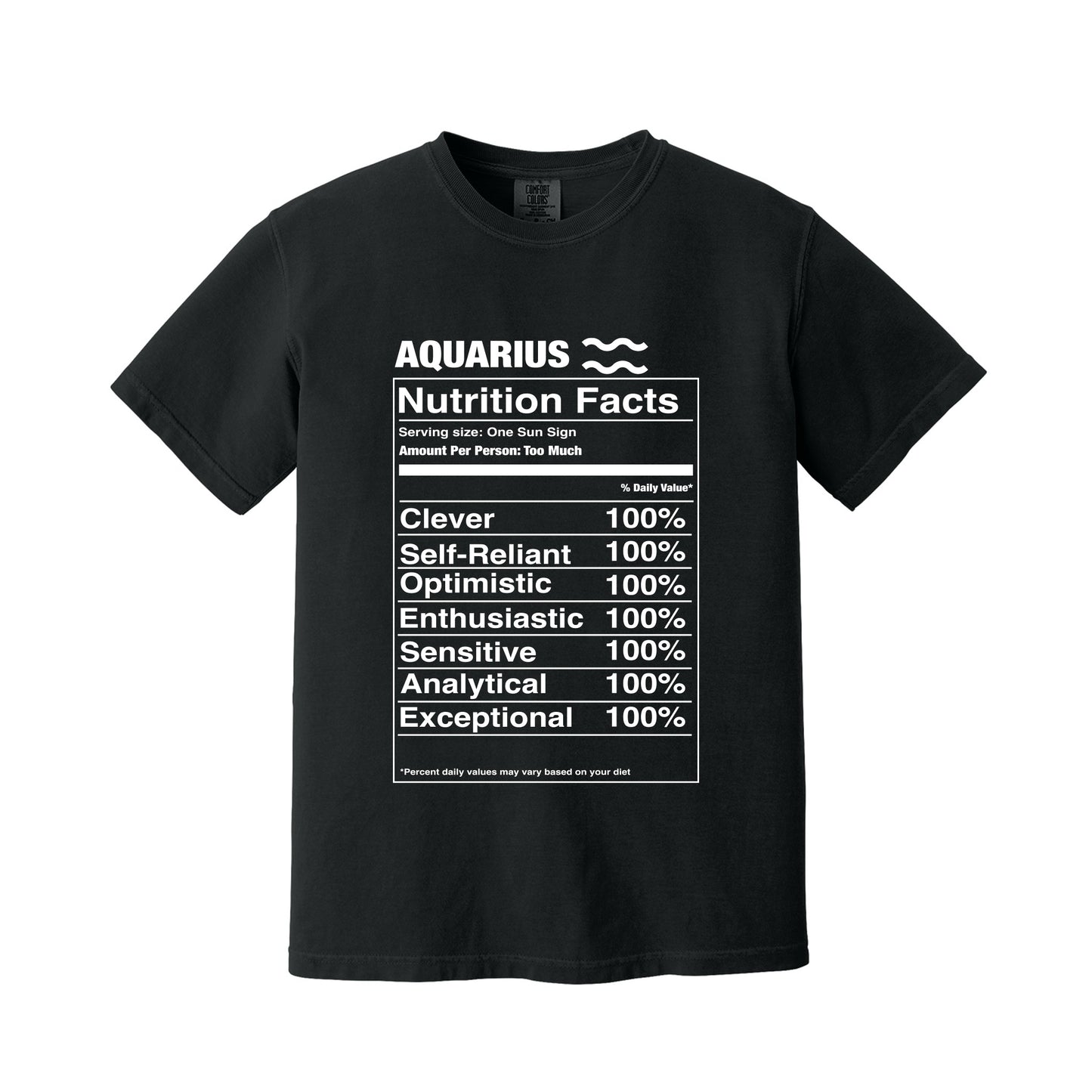 Black Aquarius Nutrition Label T-Shirt