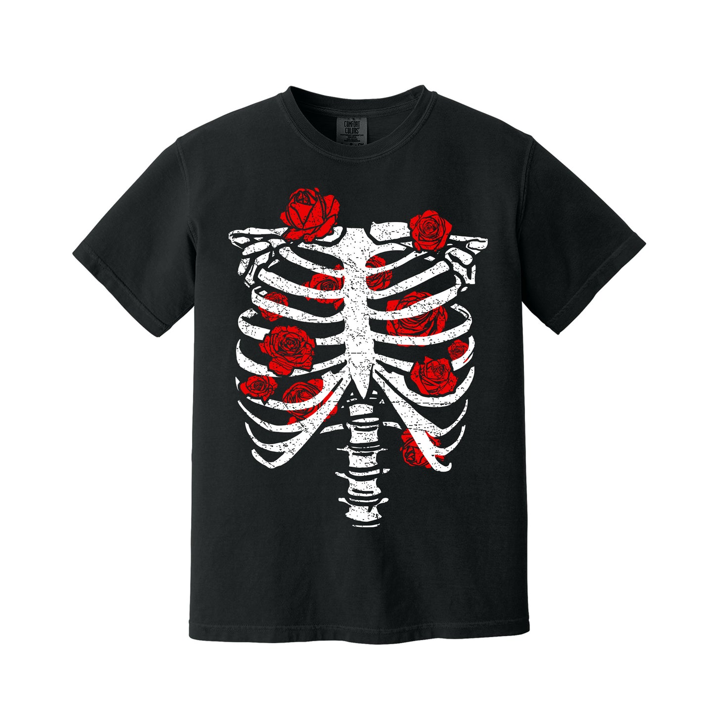 Black Red Rose Ribcage T-Shirt