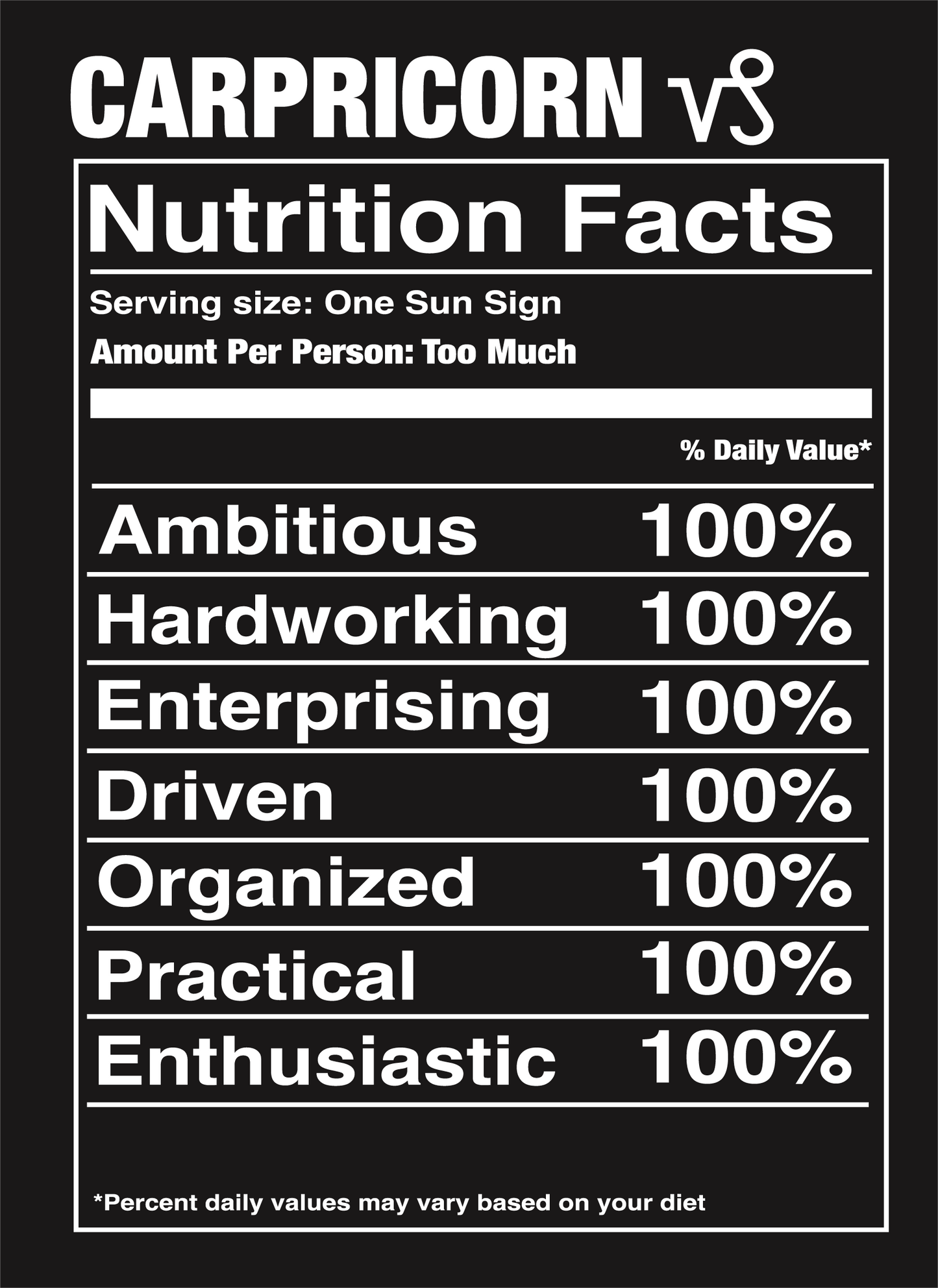 Black Capricorn Nutrition Label T-Shirt