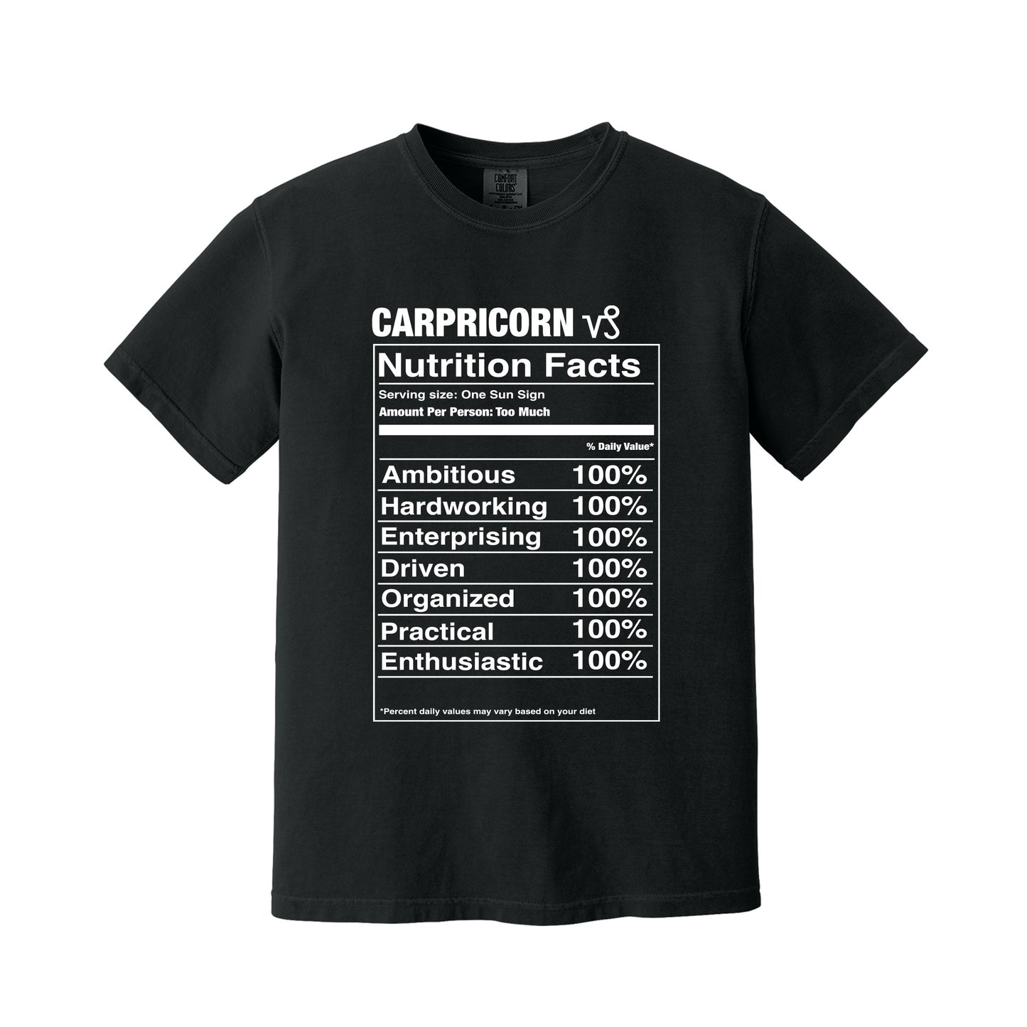Black Capricorn Nutrition Label T-Shirt