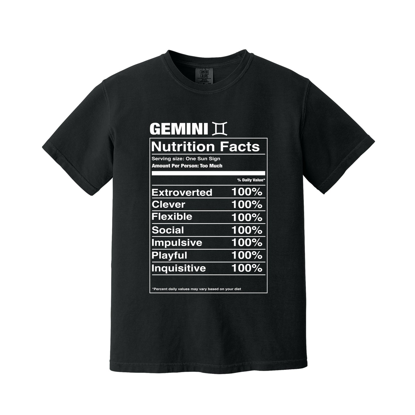 Black Gemini Nutrition Label T-Shirt