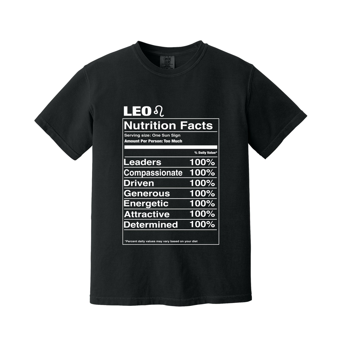 Black Leo Nutrition Label T-Shirt