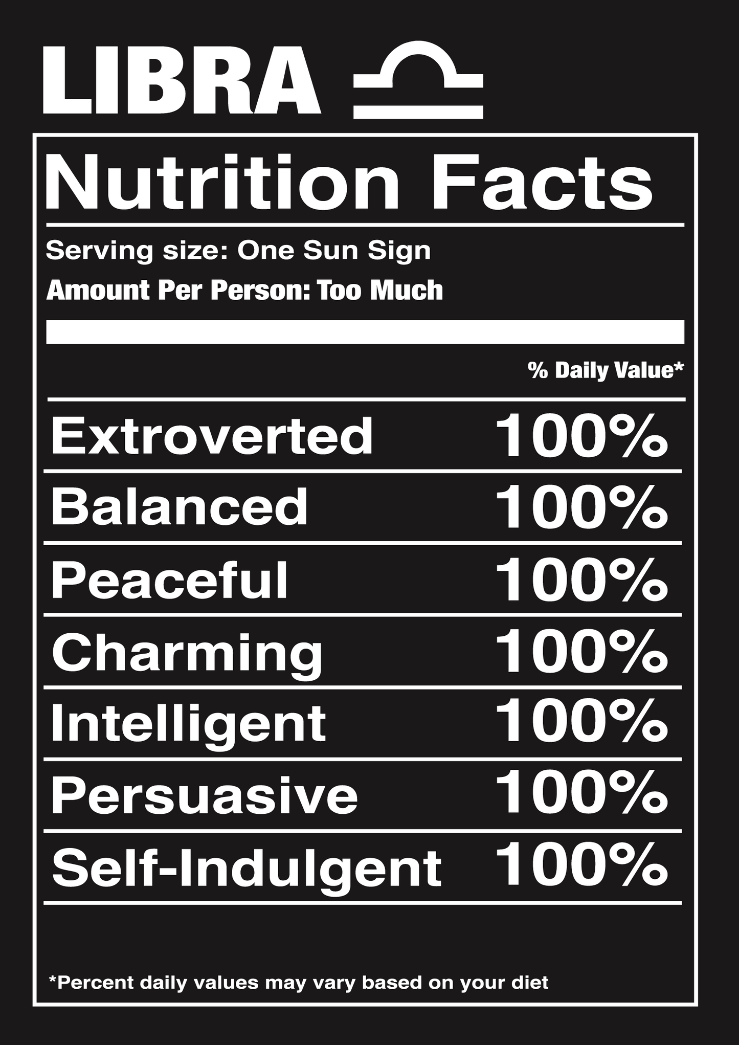 Black Libra Nutrition Label T-Shirt