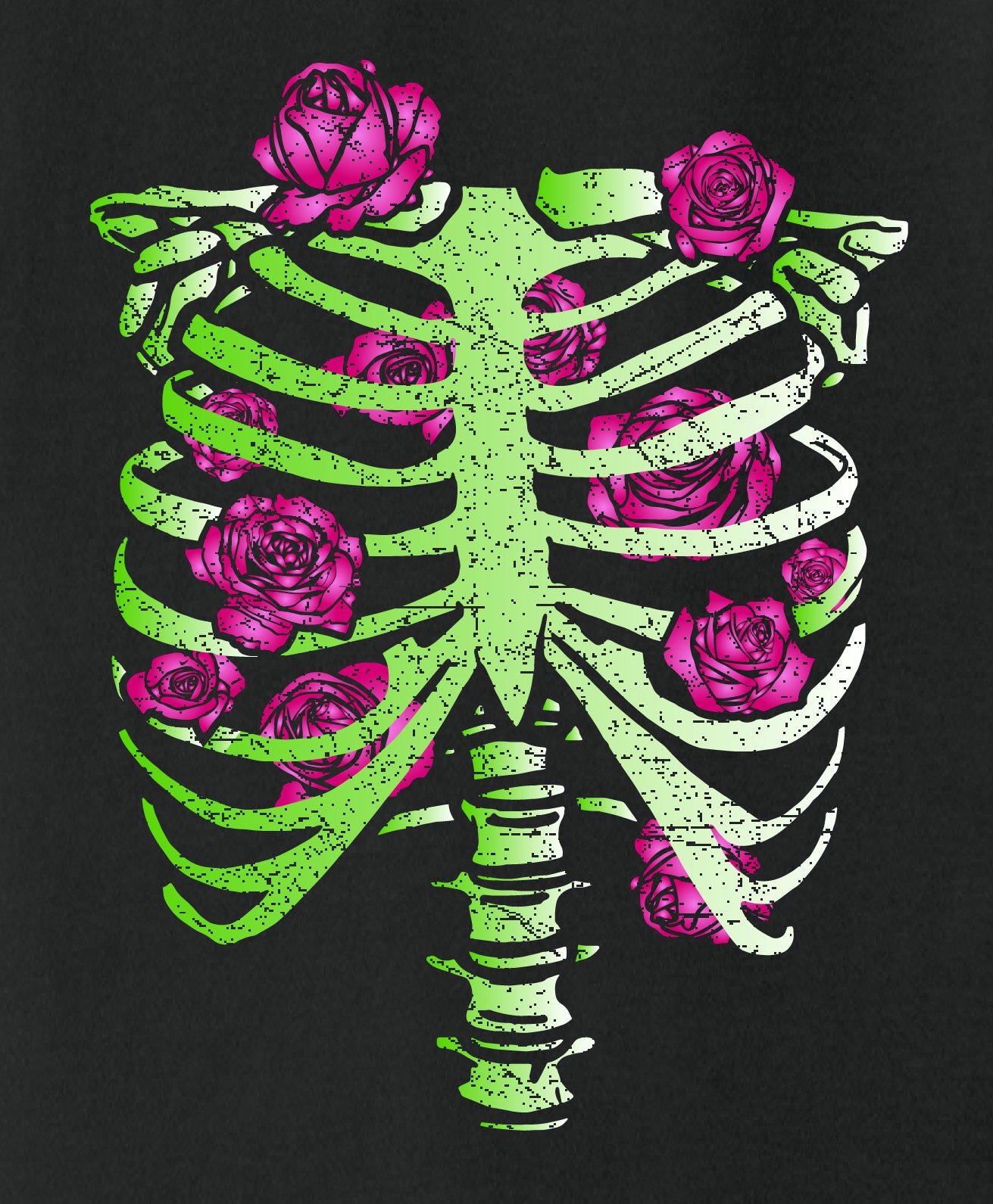 Black Neon Rose Ribcage T-Shirt