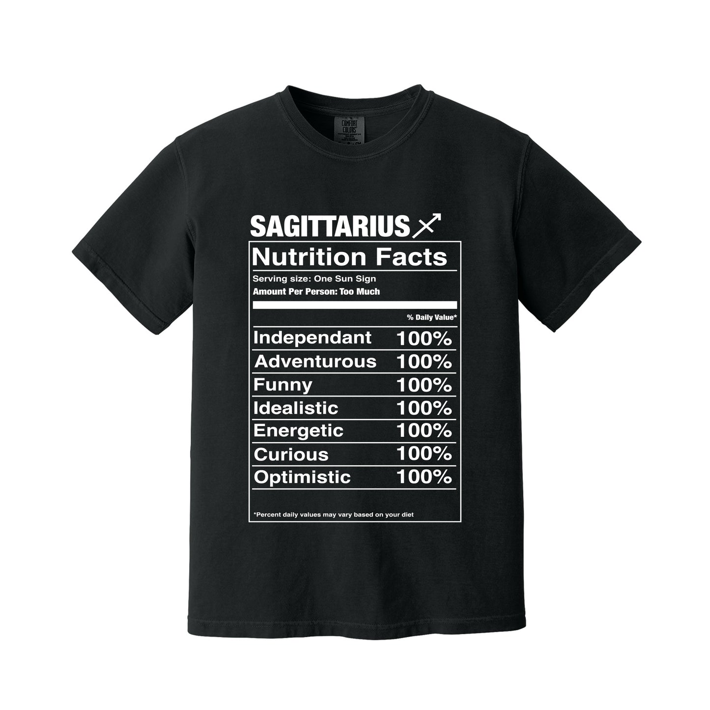 Black Sagittarius Nutrition Label T-Shirt