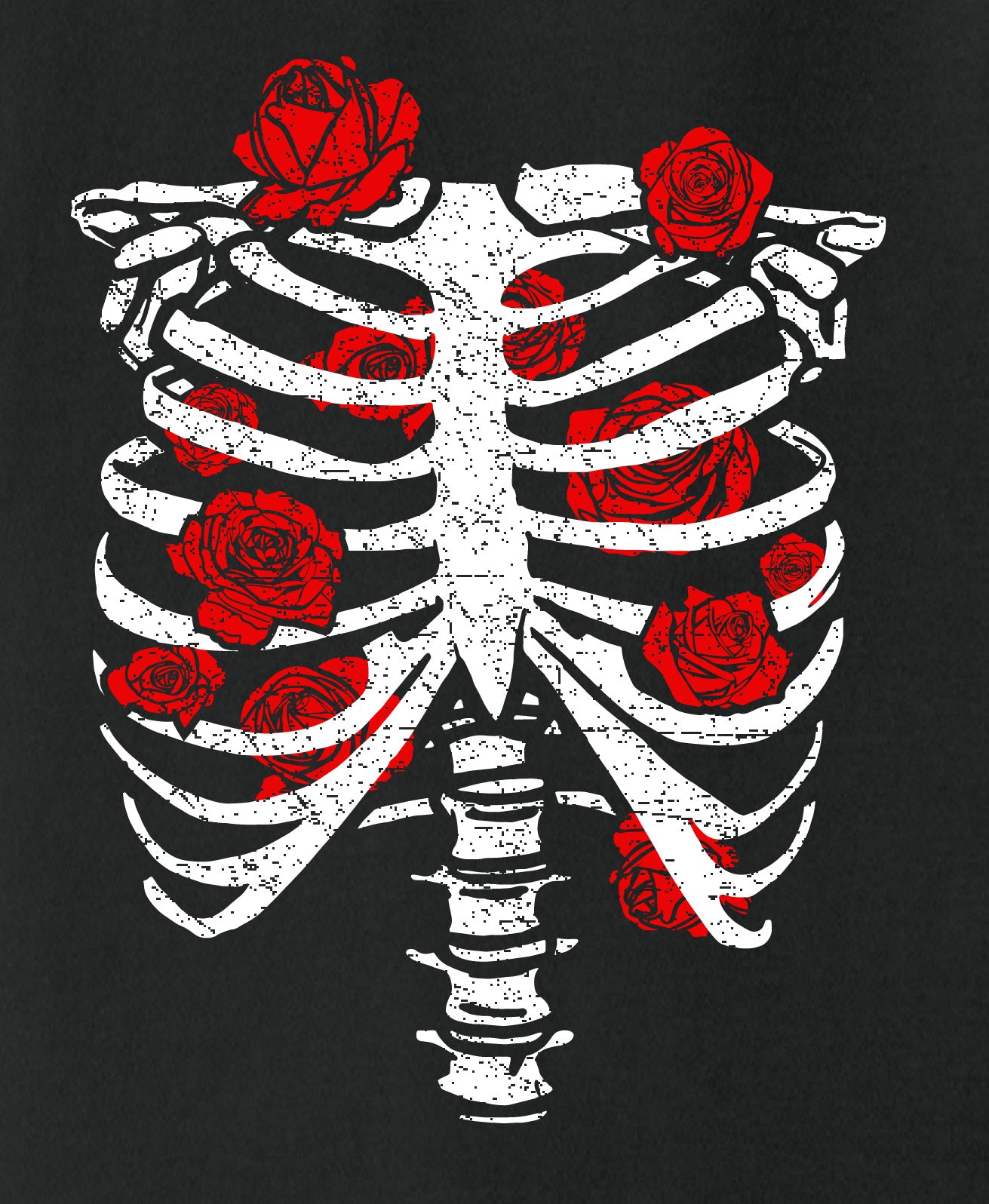 Black Red Rose Ribcage T-Shirt