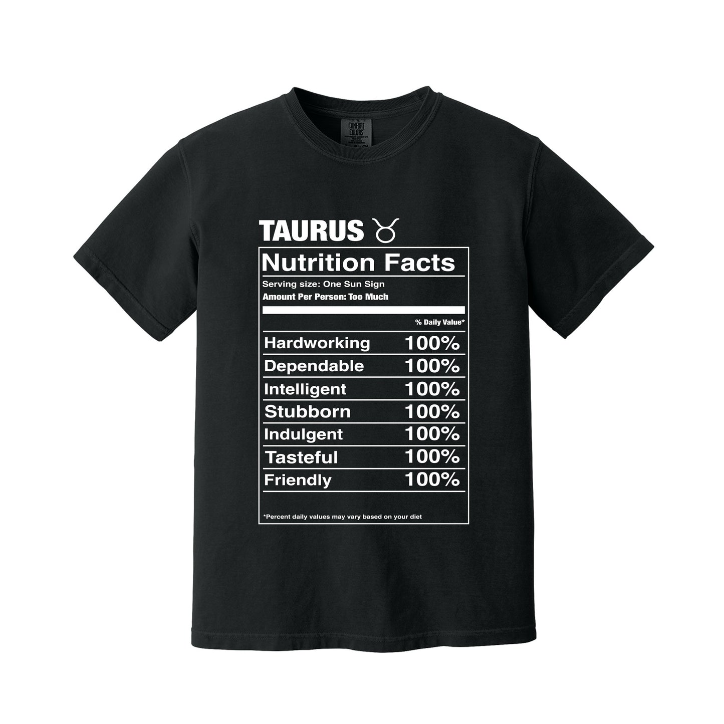 Black Taurus Nutrition Label T-Shirt