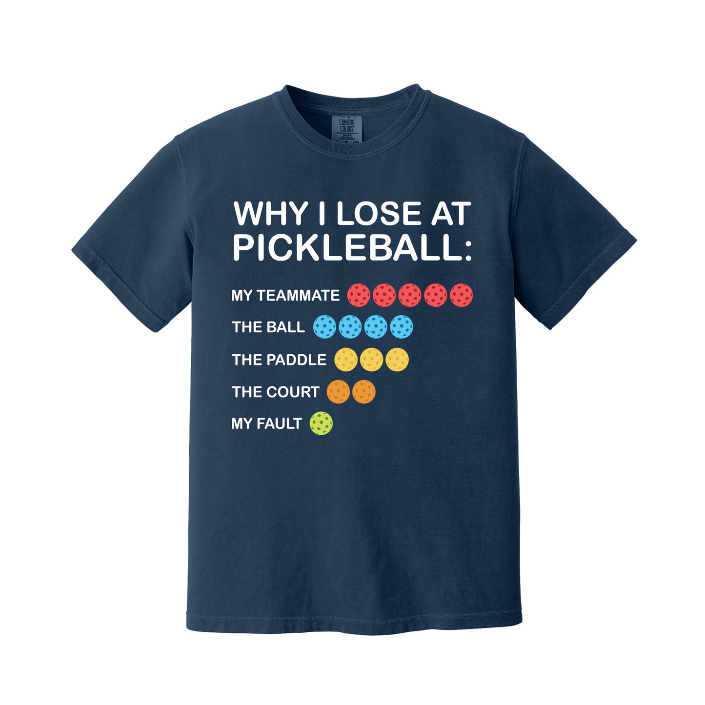 True Navy Why I Lose At Pickleball T-Shirt