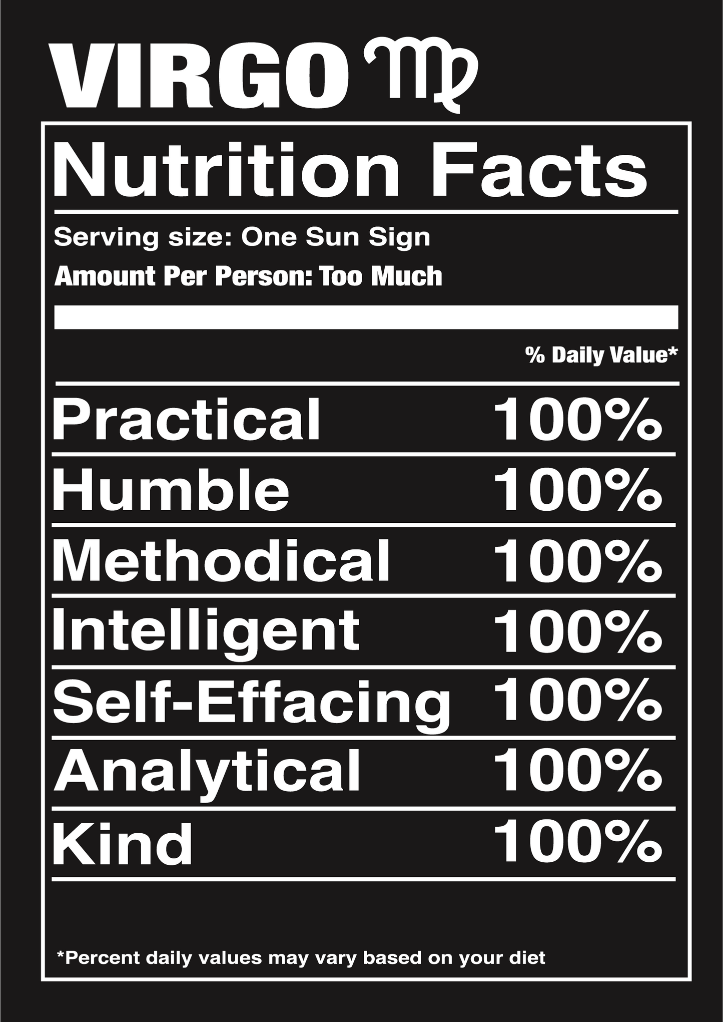 Black Virgo Nutrition Label T-Shirt