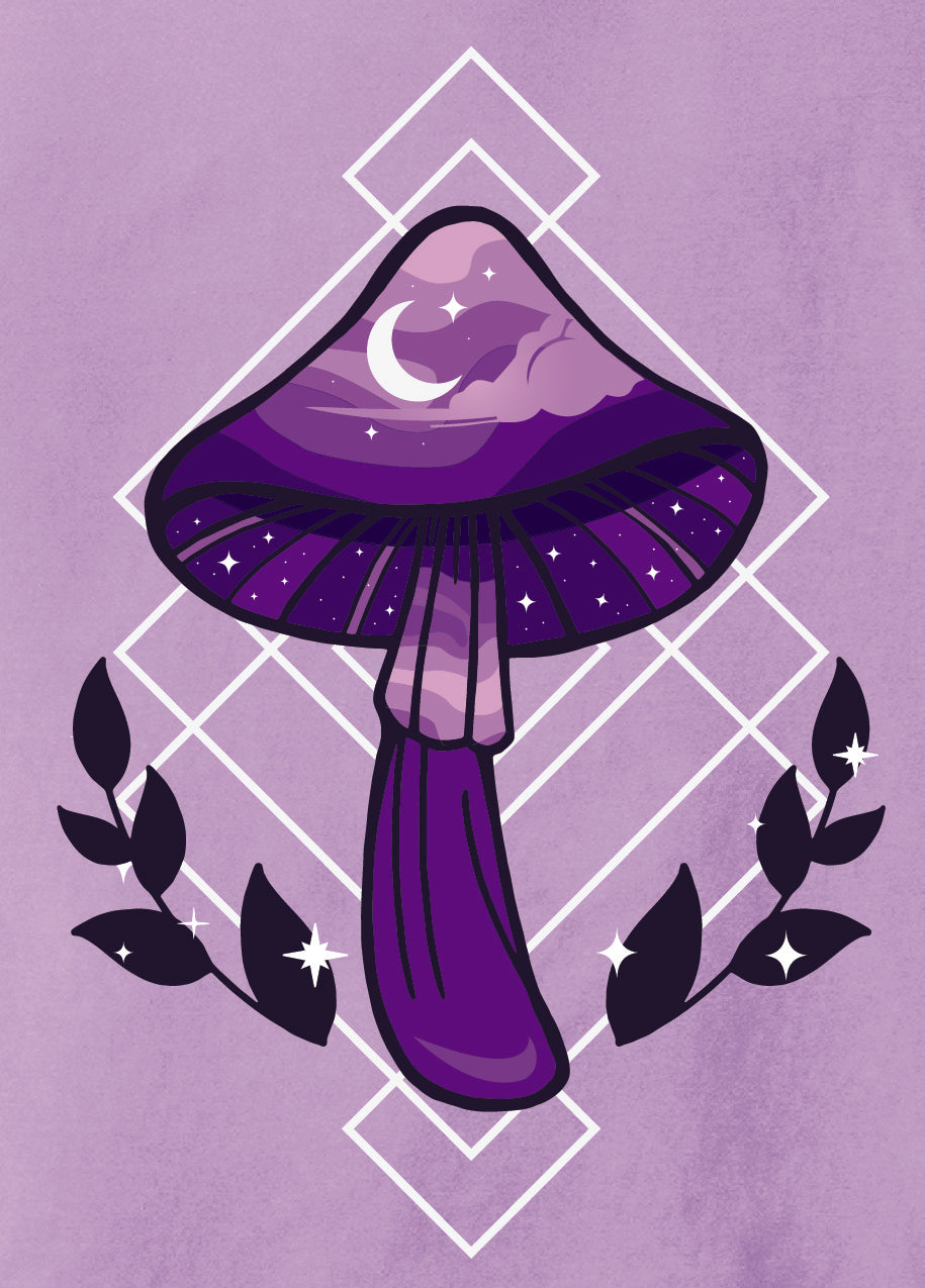 Neon Violet Celestial Mushroom T-Shirt