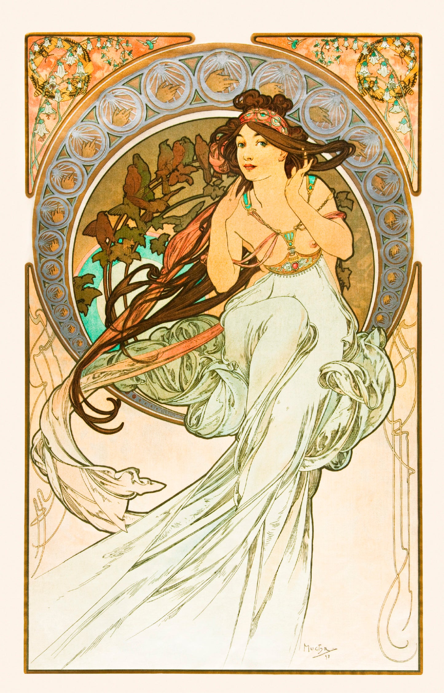 Orchid Alphonse Mucha Art Noveau Poster T-Shirt