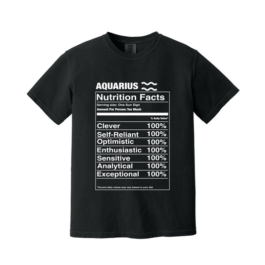 Black Aquarius Nutrition Label T-Shirt