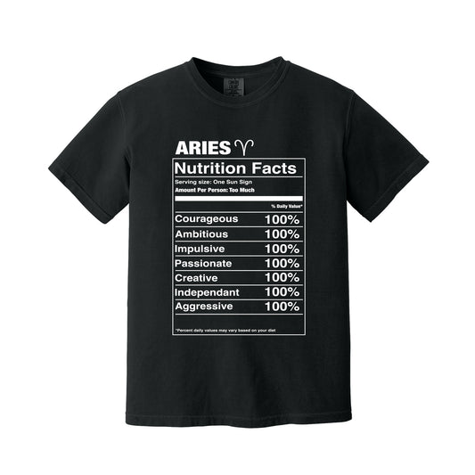 Black Aries Nutrition Label T-Shirt
