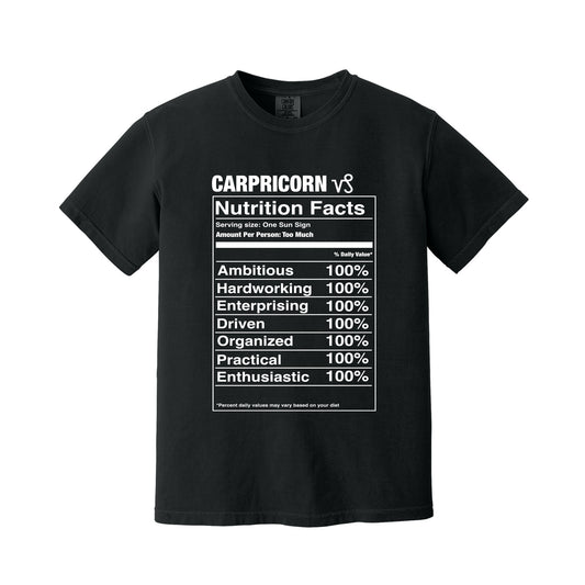Black Capricorn Nutrition Label T-Shirt