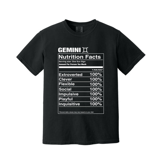 Black Gemini Nutrition Label T-Shirt