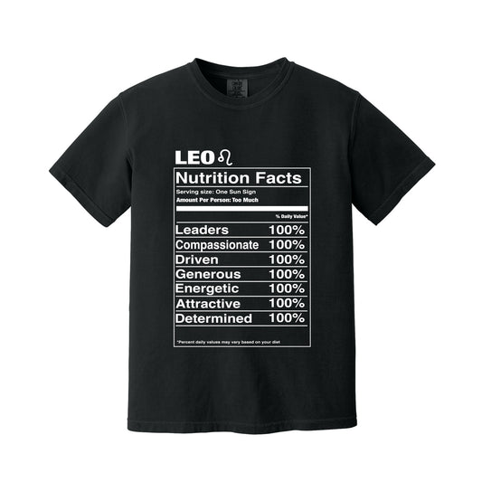 Black Leo Nutrition Label T-Shirt