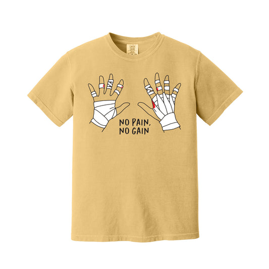 Mustard Yellow No Pain No Gain Rock Climbing T-Shirt