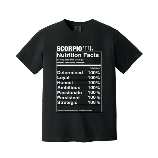 Black Scorpio Nutrition Label T-Shirt