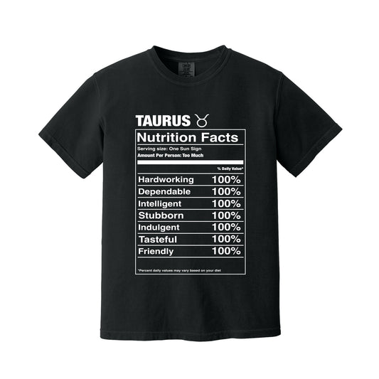 Black Taurus Nutrition Label T-Shirt
