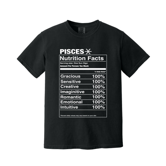 Black Pisces Nutrition Label T-Shirt